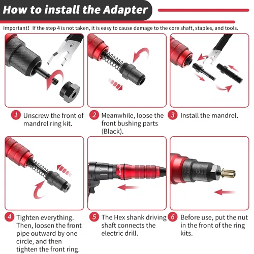 Vista 7 de Beaspire Kit de adaptador de taladro eléctrico de tuerca remachadora inalámbrica, kit de herramientas de tuerca de remache que incluye 10 mandril