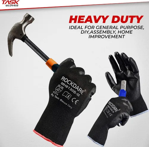 Vista 4 de Task Force - Guantes de trabajo de seguridad con revestimiento de poliuretano, 12 pares, guantes de punto sin costuras con revestimiento