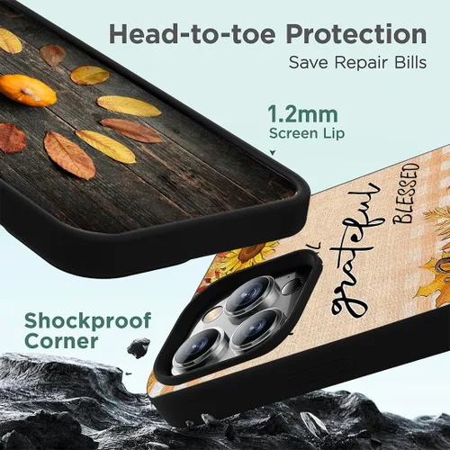 Vista 5 de Thankful Grateful Blessed Pumpkin Sunflower Maple Leaves Funda de teléfono para iPhone 16 15 14 13 12 11 Pro Max Galaxy S25 S24 S23 S22 S21 FE Note