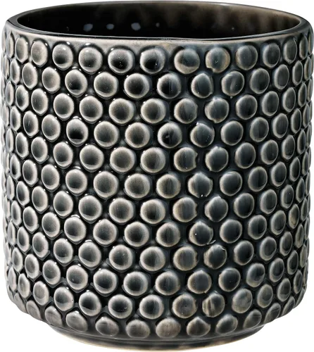 Vista 3 de Bloomingville Maceta de cerámica – Maceta negra de 5 pulgadas con lunares – Maceta moderna de cerámica con esmalte agrietado – Sin agujeros de Negro