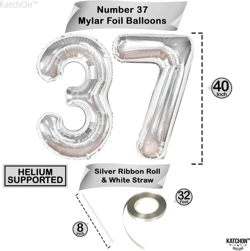 Vista 4 de KatchOn, Globo plateado de 40 pulgadas, decoraciones de cumpleaños para hombres y mujeres