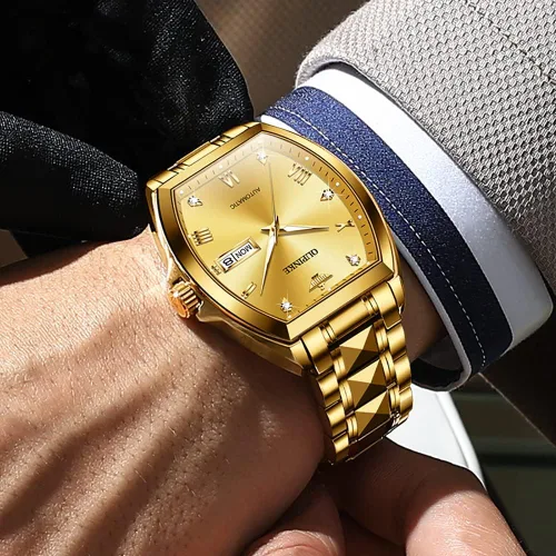 Vista 9 de OUPINKE Relojes automáticos de lujo para hombre, de cuerda automática, mecánico, de diamante, de acero de tungsteno, impermeable, luminoso