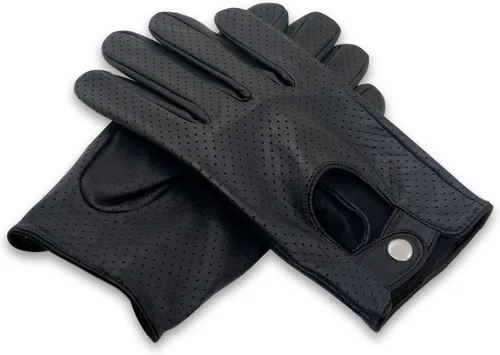 Vista 6 de ZLUXURQ Guantes de conducción de cuero de malla completa para hombre, sin forro, suave y fina piel de cordero italiana