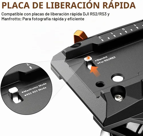 Vista 3 de Trípode con cabeza fluida para videocámara DSLR, monopié trípode de cámara con panorámica de 360° y +90°/-70° de inclinación, nueva cabeza fluida Q6