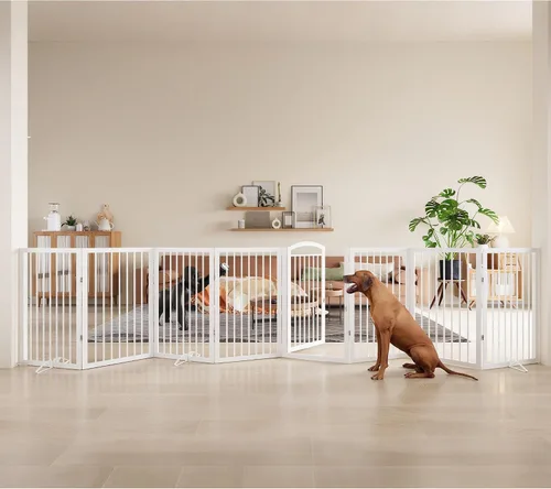 Vista 11 de JSB Puerta para perros de 72 pulgadas extra ancha de 28 pulgadas de altura, puerta para mascotas independiente para pasillos, escaleras y hogar