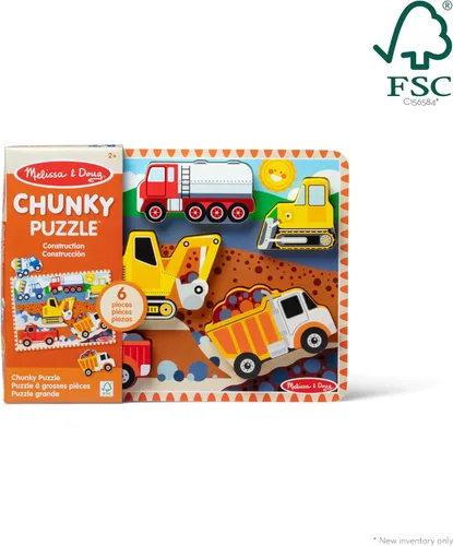 Vista 6 de Rompecabezas de madera de piezas grandes de vehículos de construcción Melissa & Doug (6 piezas) - Certificado FSC