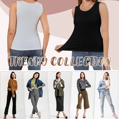 Vista 7 de 3 piezas de camisetas térmicas sin mangas para mujer, ropa interior de forro polar, suave, sin mangas, chaleco de capa base cálida