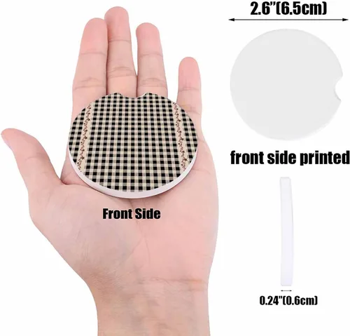 Vista 3 de Car Coasters Set of 2 Absorbent Ceramic Stone for Drink, Retro Black White Checkered Car Accessories Cup Holder Insert Coasters for Auto Vehicles