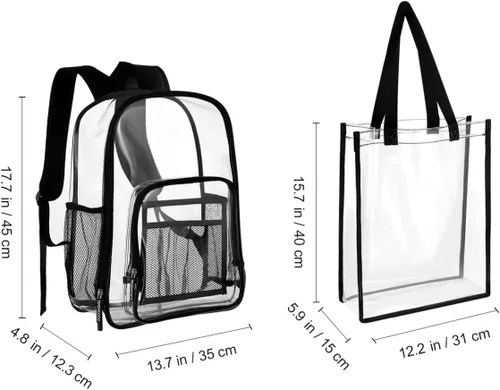 Vista 5 de TENDYCOCO Mochilas transparentes resistentes con correa reforzada, bolsa transparente aprobada para estadios, mochila transparente para estadios