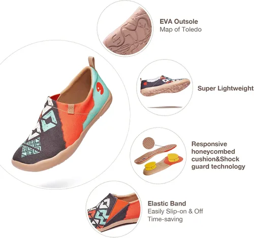 Vista 3 de UIN Mocasines casuales para mujer, de viaje, pintados, para caminar, ligeros, cómodos, de lona, tenis de moda