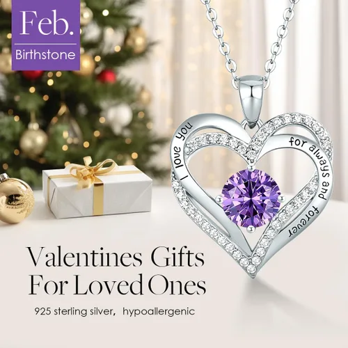 Vista 3 de CDE Forever Love - Collares con dije en forma de corazón, de plata de ley925 y con piedra de nacimiento y circonia para mujer, regalo de aniversario