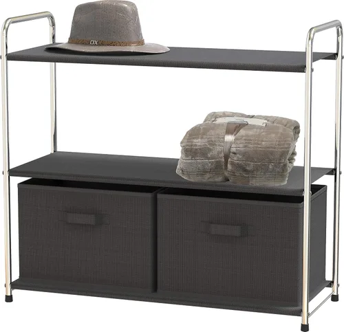 Vista 10 de Simple Houseware Almacenamiento de armario de 3 niveles con 2 cajones, color beige