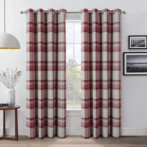Vista 35 de always4u - Cortinas de cuadros beige con ojales, aspecto de lana, modernas para sala de estar y dormitorio, decoración del hogar, cortinas a