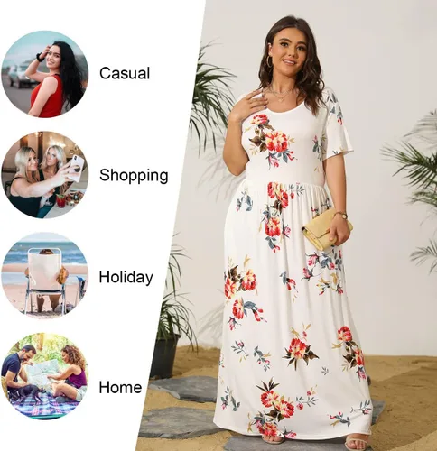 Vista 4 de LONGYUAN - Vestido largo de verano para mujer, talla extragrande, con curvas, manga corta, informal, talla XL-6XL