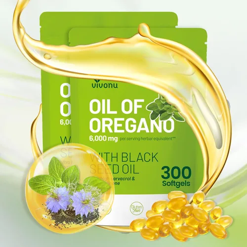 Vista 10 de VivoNu Aceite de orégano con aceite de semilla negra, aceite equilibrado de cápsulas de orégano, cápsulas blandas de aceite de orégano orgánico, sin