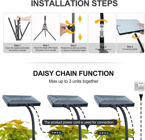 Vista 5 de Luz de cultivo Orchbloom con soporte y temporizador, luz de planta alta de 25 vatios de alimentación con enchufe doméstico, luces de cultivo