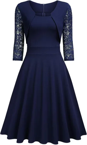 Vista 5 de Miusol Vestido de cóctel de manga 23 con cuello cuadrado y encaje floral para mujer