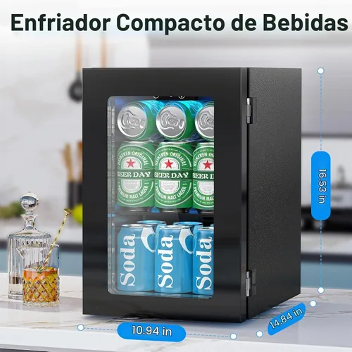 Vista 4 de Electactic Mini nevera para 24 latas, refrigerador de bebidas de 0.6 pies cúbicos con control digital de temperatura, dispensador de bebidas Negro