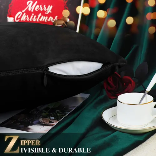 Vista 6 de BRAWARM Christmas Reindeer Pillow Cover 18x18 Black Velvet Embroidered Reno negro