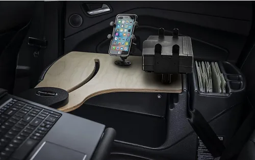 Vista 3 de AutoExec AUE18030 AutoExec AUE18030 - Escritorio de alcance para asiento trasero de automóvil, acabado de abedul con soporte para teléfono y soporte