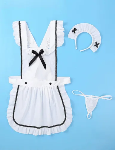 Vista 6 de YiZYiF Conjunto de uniforme de sirvienta sexy para mujer lencería delantal de cosplay