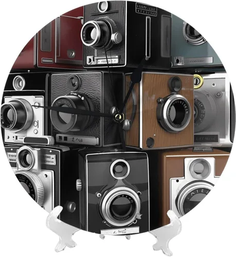 Vista 9 de Reloj de pared retro Cool Camera Collection de 10 pulgadas, silencioso, sin tictac, funciona con pilas, reloj analógico, relojes redondos clásicos