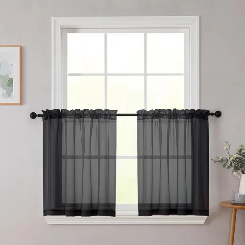 Vista 319 de 2 paneles de cortinas traslúcidas blancas para dormitorio, sala de estar, 96 pulgadas de largo, modernas, suaves, ligeras, con bolsillo para barra