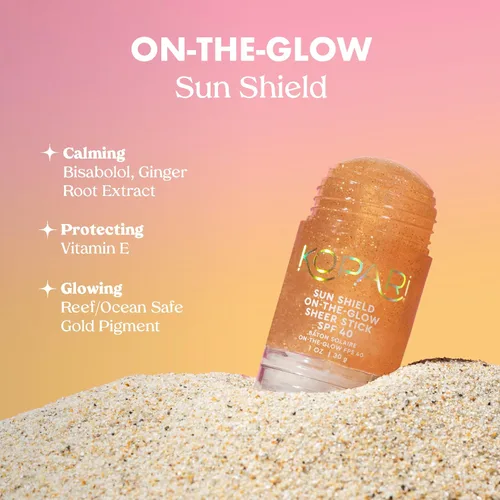 Vista 4 de Kopari Sun Shield On-The-Glow - Protector solar transparente SPF 40, resistente al sudor y al agua, protector solar enrollable para cara y cuerpo