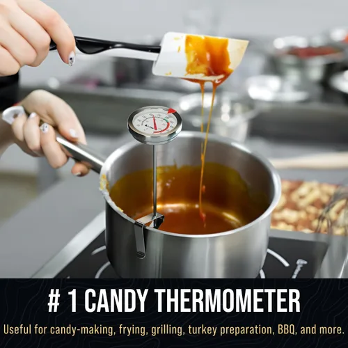 Vista 3 de Termómetro de caramelo con clip para olla - Termómetro de aceite para freír profundo para freír y fabricación de velas - Negro