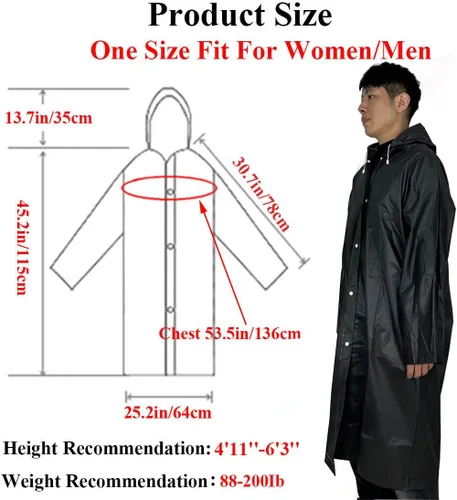 Vista 3 de DeeerYa Paquete de 2 ponchos de lluvia para adultos, reutilizables, para mujeres, hombres, impermeable, con capucha