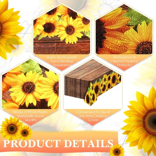 Vista 3 de Tegeme 1 mantel rústico de plástico con grano de madera de girasol, estilo vintage, rectangular, mantel para mesa de comedor, cocina, fiesta