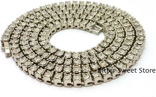 Vista 3 de Pirámide Jewelers - Gargantilla plateada y glaseada para hombre con diseño de hip hop, cadena de eslabones estilo CZ Miami y cubano, aleación