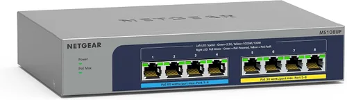 Vista 9 de NETGEAR Switch PoE Gigabit administrado de 8 puertos Ultra60 Multi-Gigabit Ethernet Easy Smart (MS108EUP) - Administrado, con 4 x PoE++ y 4 x PoE+ @