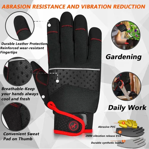 Vista 2 de MOREOK Guantes de trabajo de jardinería para hombres/mujeres [fortalece la protección de la palma] guantes protectores de utilidad guantes