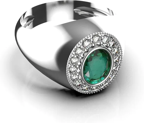 Vista 7 de Anillo de compromiso de oro de 14 quilates con esmeralda cruda para hombre y mujer