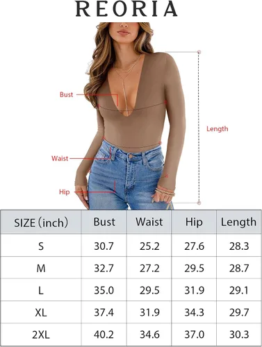 Vista 6 de REORIA Body sexy de manga larga con cuello en V profundo y doble forro para salir