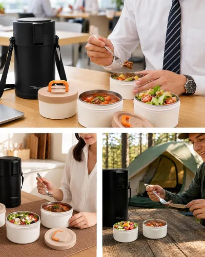 Vista 7 de Tarro térmico de alimentos para adultos de 82 onzas para comida caliente, contenedores de alimentos apilables aislados de boca ancha bento/alimentos