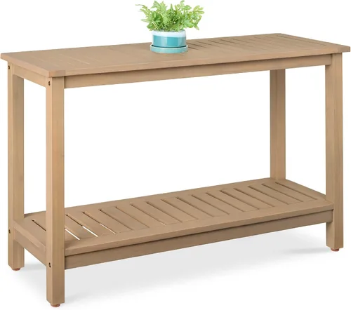 Vista 9 de Best Choice Products - Mesa consola de madera de eucalipto de 48 pulgadas con 2 estantes, organizador de almacenamiento multifuncional
