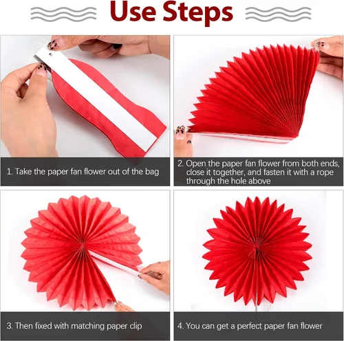 Vista 6 de Outus 9 abanicos de papel para colgar en fiestas, guirnaldas de papel decorativas redondas para cabina de fotos, decoración para carnaval