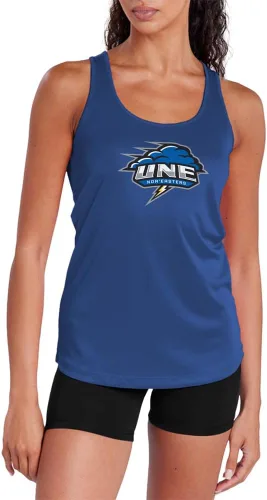 Vista 26 de Camiseta deportiva sin mangas oficial de NCAA Collegiate para mujer, con espalda cruzada, colección con logotipo primario