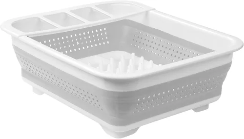 Vista 8 de madesmart Estante plegable para platos, estación de secado de platos plegable para platos, cuencos, tazas y utensilios, tabla de drenaje integrada