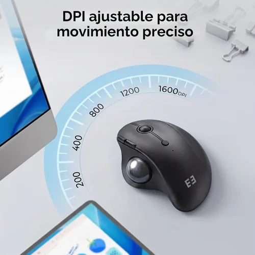 Vista 8 de seenda Ratón inalámbrico ergonómico de Trackball - Ratón Bluetooth Rollerball recargable, conexión de 3 dispositivos (Bluetooth/USB), mouse