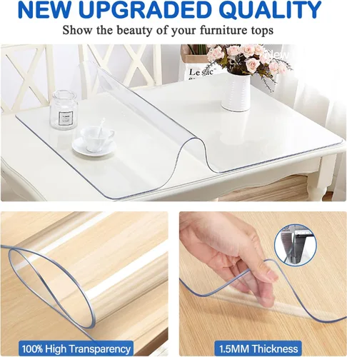 Vista 2 de Nueva versión de 12 x 24 pulgadas, multitamaño de 1.5mm de grosor, cubierta de mesa de PVC transparente, protector de cubierta de mesa rectangular