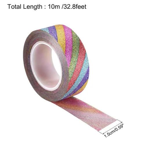 Vista 2 de MECCANIXITY Cinta de purpurina de 0.6 pulgadas x 32.8 pies, cinta adhesiva decorativa para manualidades, 0.6 in x 32.8 ft, colorida para álbumes