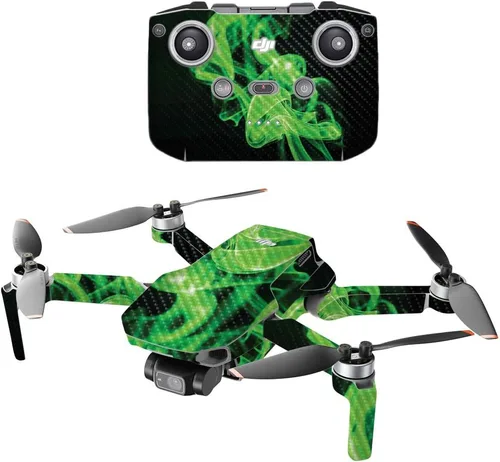 Vista 5 de MIGHTY SKINS MightySkins - Dron portátil de fibra de carbono compatible con DJI Mini 2 - Blue Flames Acabado de fibra de carbono texturizado
