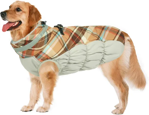 Vista 69 de Lelepet Abrigo cálido para perro, abrigo de invierno para perro, chaqueta impermeable para perros con arnés integrado reflectante de forro polar