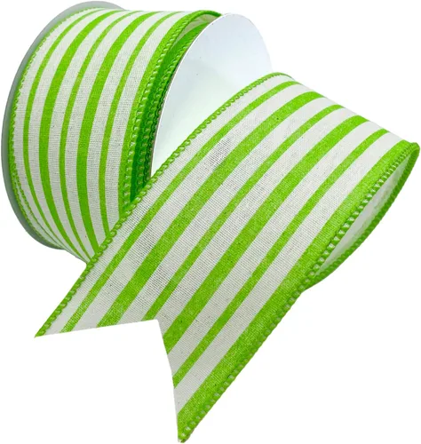 Vista 5 de Morex Ribbon Cinta de rayas de cabaña de lino con cable, 1.5 pulgadas por 10 yardas, verde manzana, 7579.40/10-550