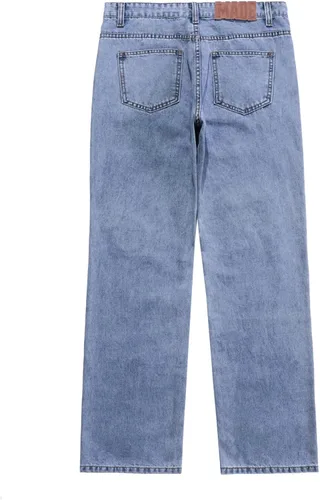 Vista 4 de Aelfric Eden Pantalones de mezclilla para hombre con estampado gráfico Y2K Streetwear de moda, holgados, rectos, pierna ancha, pantalones casuales