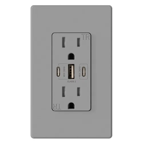 Vista 17 de ELEGRP Tomacorrientes USB, 30 W 6.0 Amp USB C, toma de pared USB de 3 puertos, toma de corriente resistente a manipulaciones de 15 amperios con 2