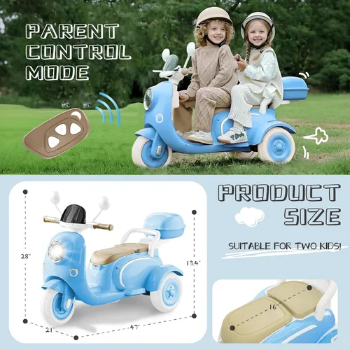 Vista 4 de HEIMILI Motocicleta eléctrica para niños, scooter eléctrico para niños de 3 años, juguete para niñas, scooter de 3 ruedas de 12V para montar